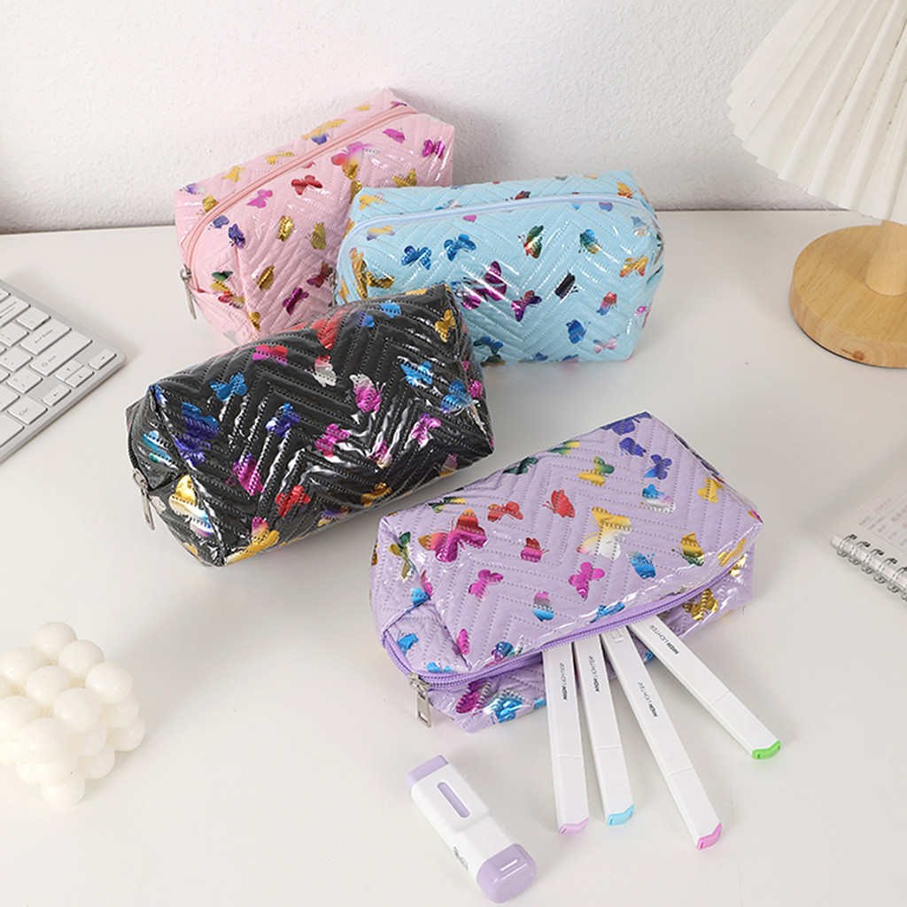 

1pc glossy butterfly pattern pencil case, portable large capacity school supplies storage bag,study gift for friends