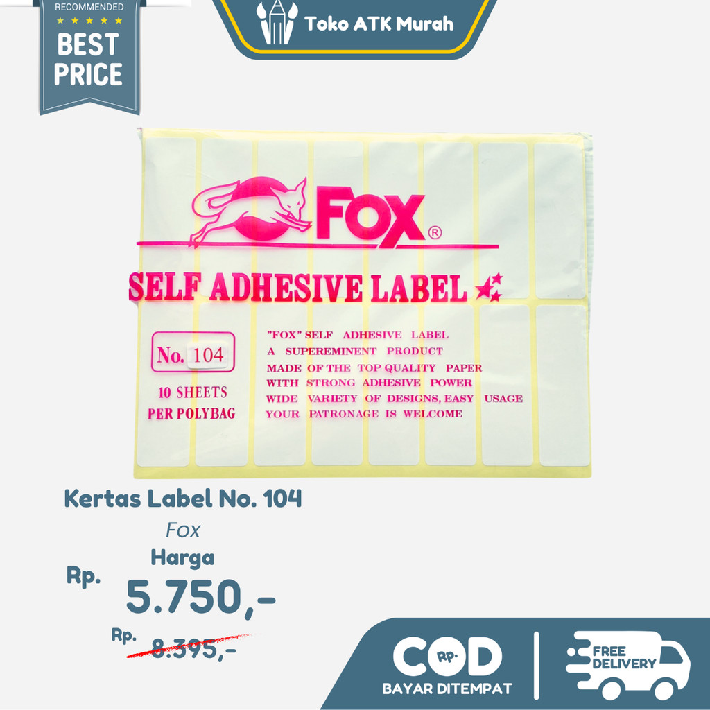 

Kertas Label Stiker Fox No. 104 uk. 25 x 76 mm - Label Putih