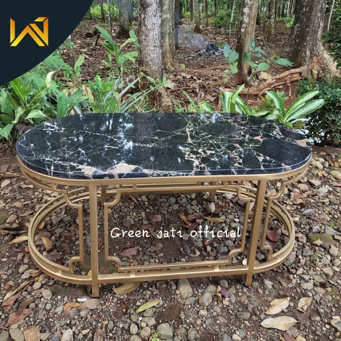 meja tamu marmer oval meja besi oval