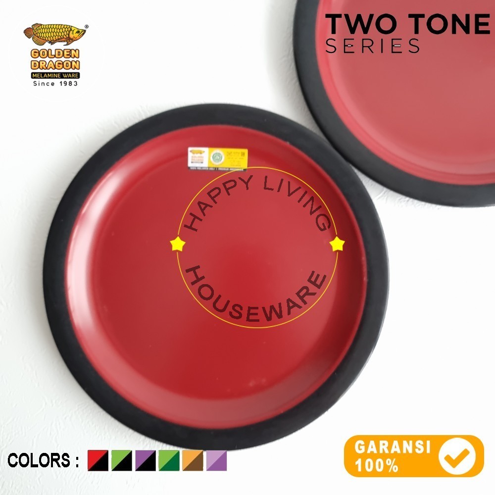 GOLDEN DRAGON 1pcs Piring Datar 9in Piring Makan Melamine 23cm Merah Hitam