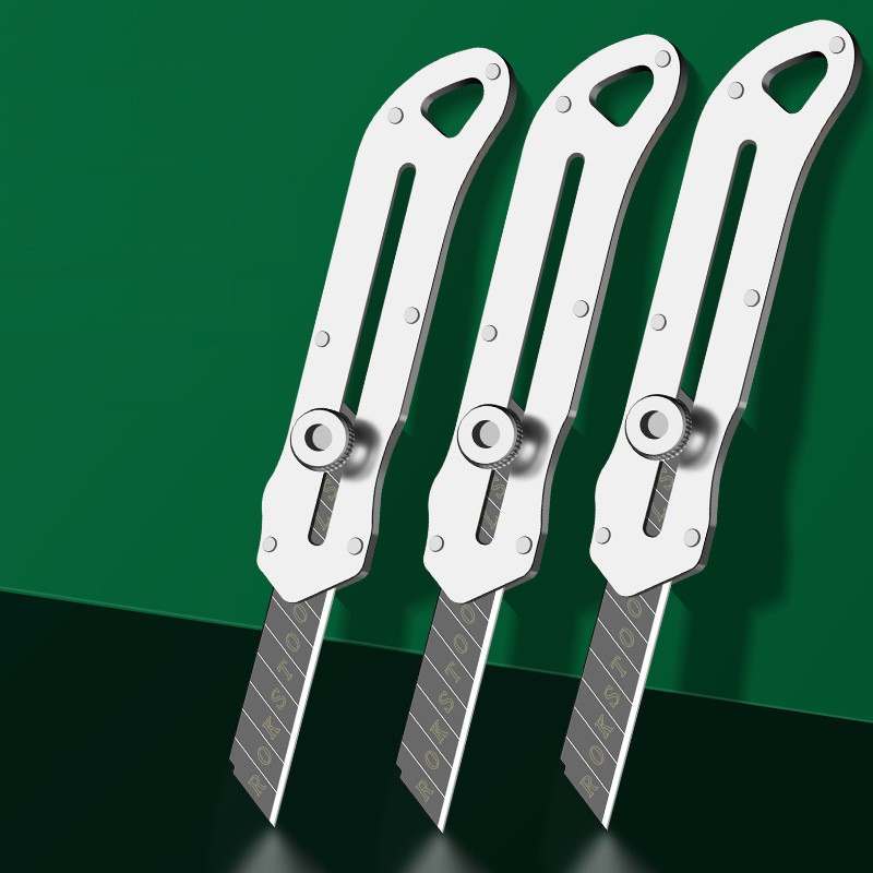 

18mm Stainless Steel Box Cutter Retractable Utility Knife, Sharp Black SK5 Steel Blades Cutting Tools Package Opener