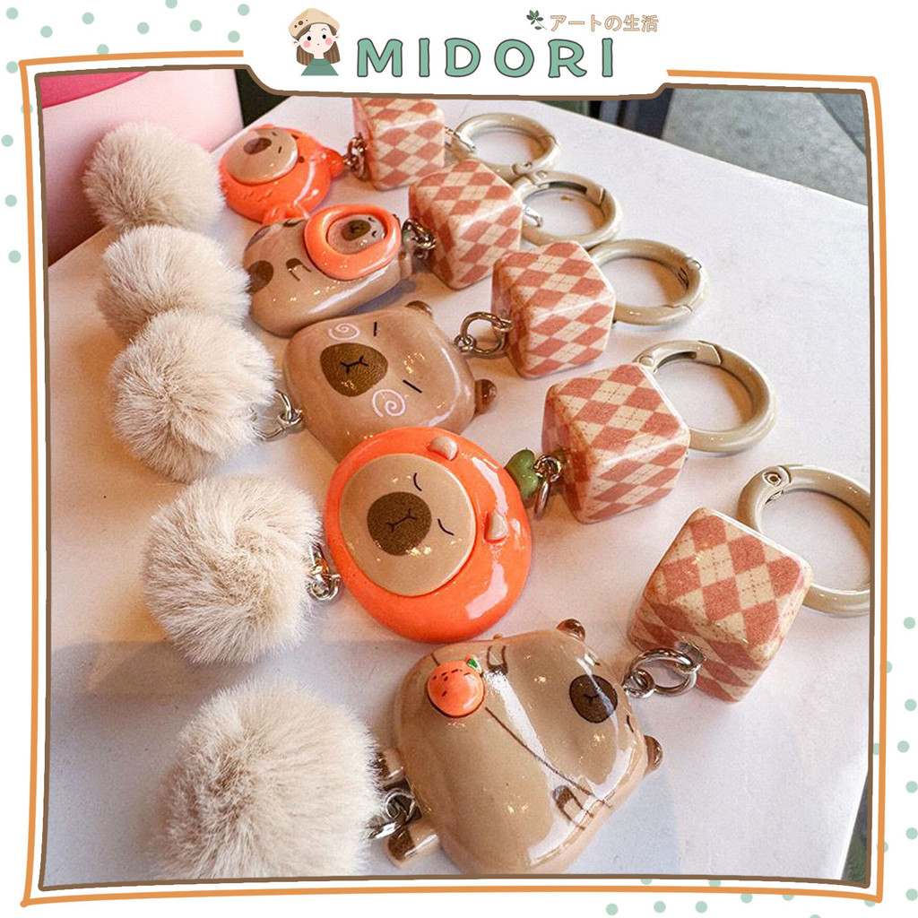 

[MIDORI] 1Pcs Gantungan Kunci CAPYBARA DICE CARTOON Furry Ball Keychain Ring Aksesoris Bag - F0329