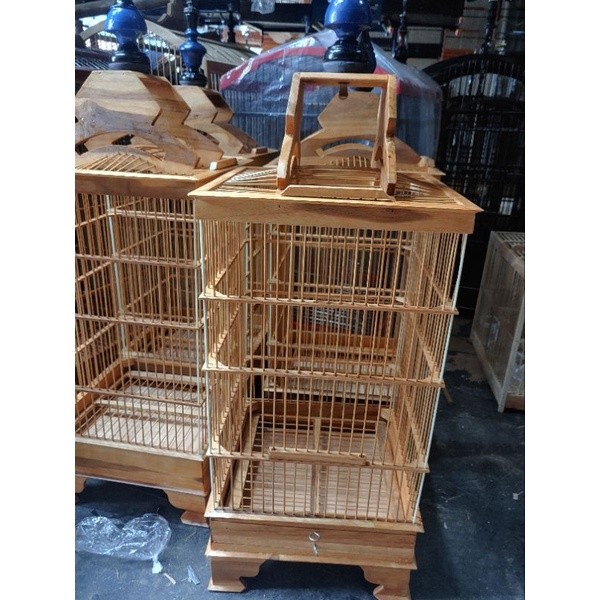 sangkar kotak kayu jati vernis (pleci/prenjak/ciblek/kenari)