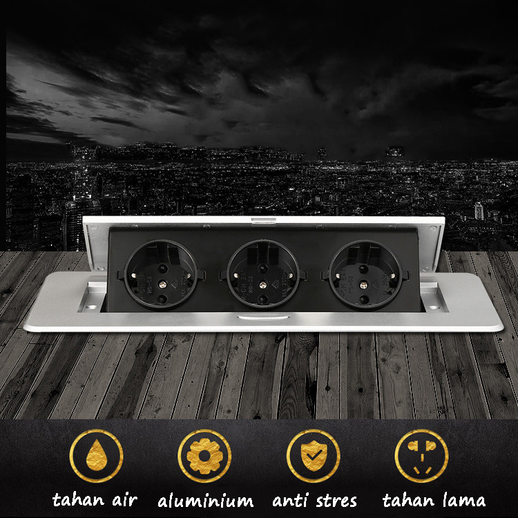 Stop Kontak Tanam Meja Soket pop-up 3lubang Desktop Tertanam Stopkontak Floor/Desk outlet