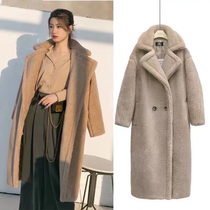 Blazer Bulu Tebal Wanita Korea Style / Long Coat Musim Dingin Kekinian