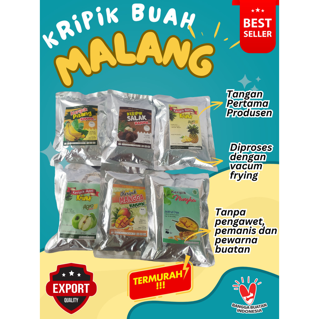 

TERMURAH !! KERIPIK / KRIPIK BUAH Khas MALANG BATU Kemasan Ekonomis 50 gr 100 gr Tangan Pertama PRODUSEN ( AMJ FARM )
