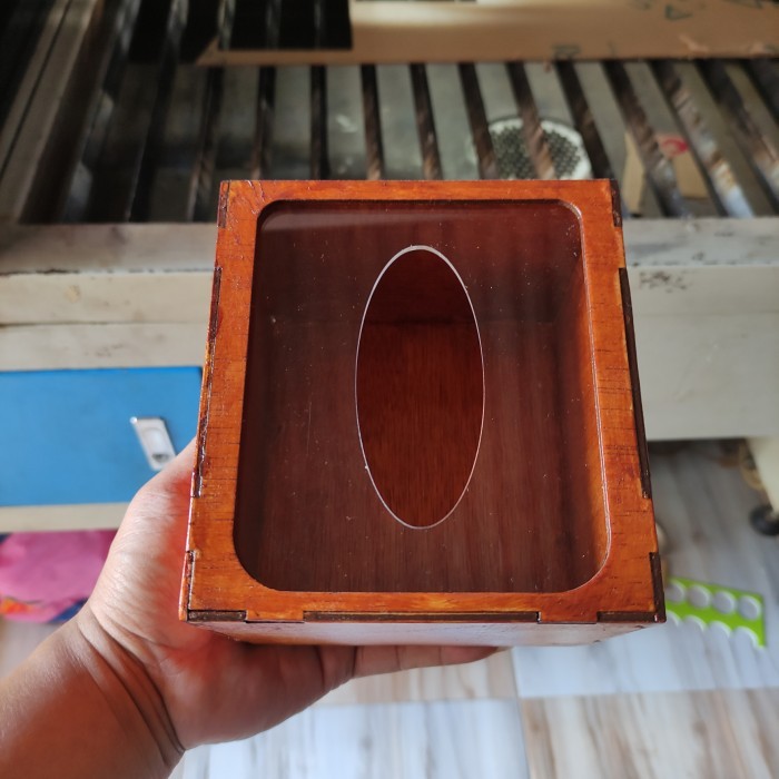 Kotak Tisu / Tempat Tisu Kayu Triplek + Akrilik / Box Tissue (kecil) - trplk kcl cklat