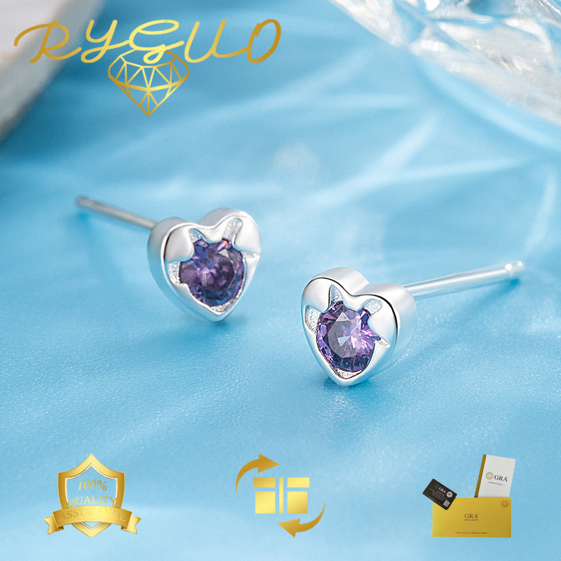 RYGUO Anting-anting Hati Baru Berwarna Ungu Moissanite Untuk Wanita