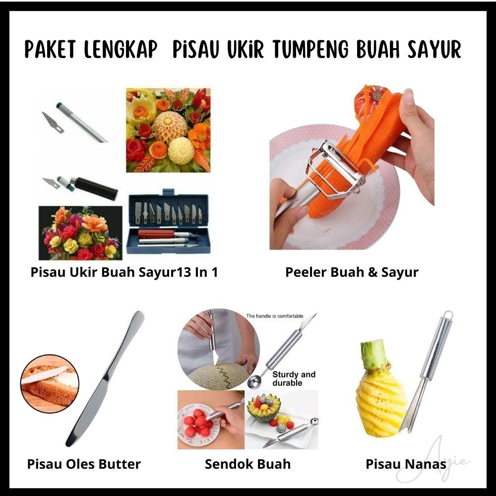 Paket Lengkap Pisau Ukir Buah Sayur Garnish Tumpeng Cantik / Pisau Ukir Multifungsi