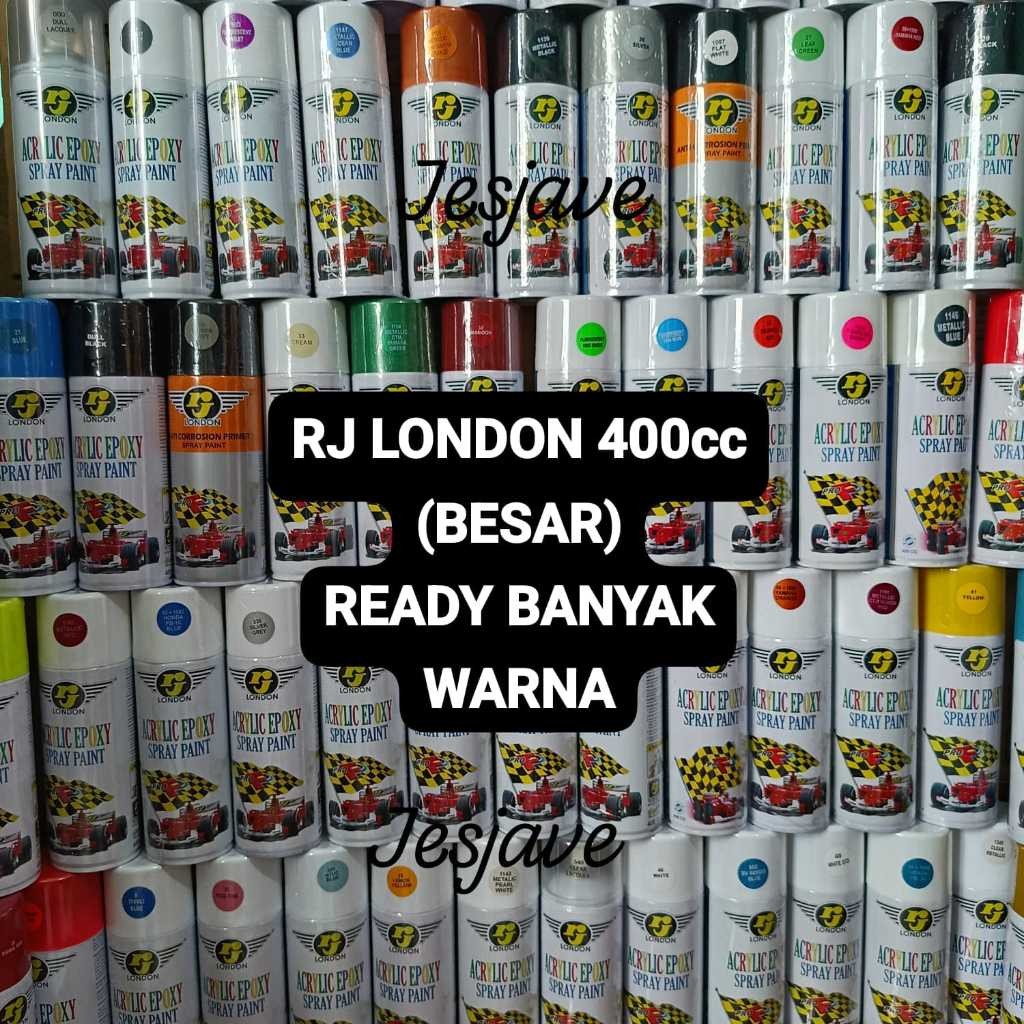 RJ London Besar 400cc (400ml) Warna Glossy Metallic Doff Pilok Pilox Cat Semprot Warna Hitam, Putih,
