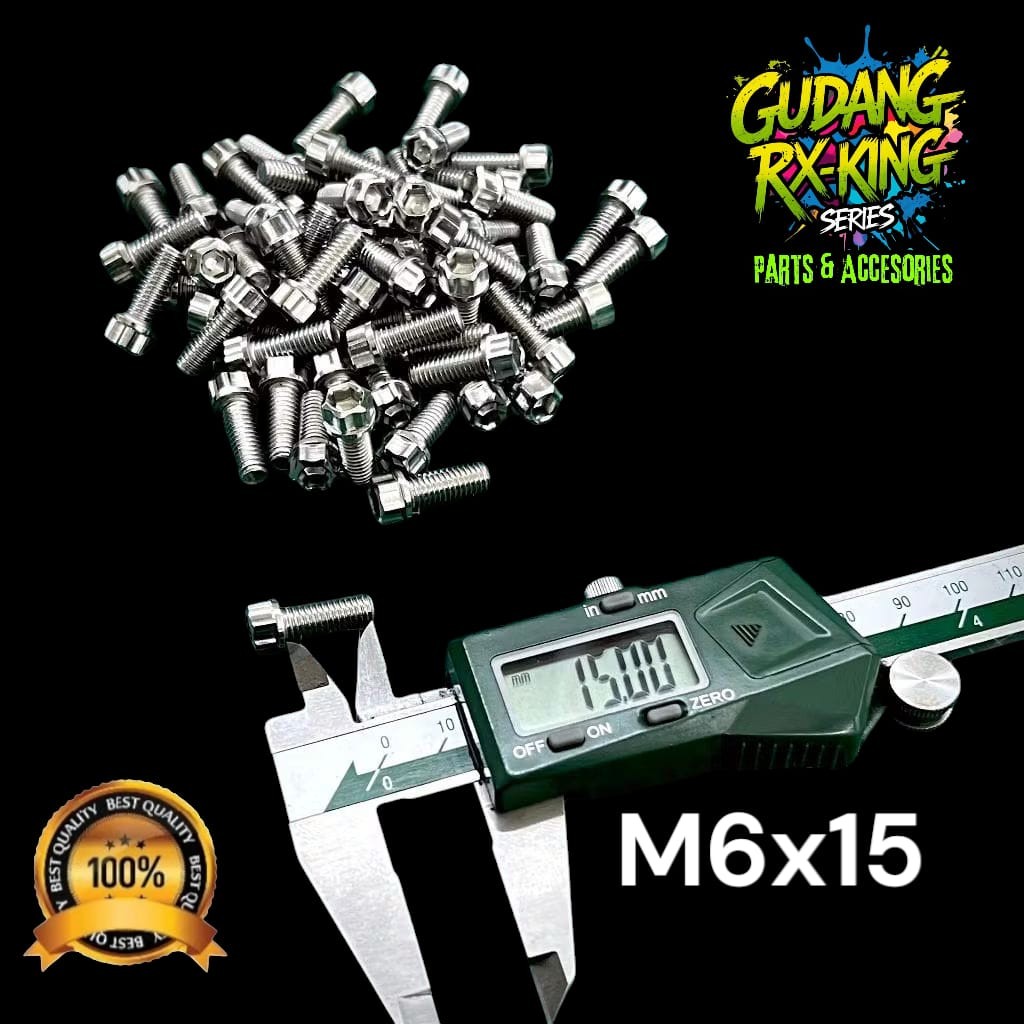 BAUT M6x15 mm  STAINLESS CNC 2 KUNCI HN M6x15mm (satuan)