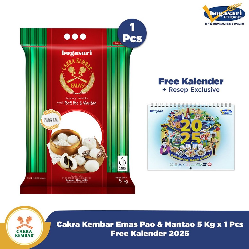 

1 PCS - Cakra Kembar Emas Pao & Mantao 5 Kg + Kalender Dinding 2025