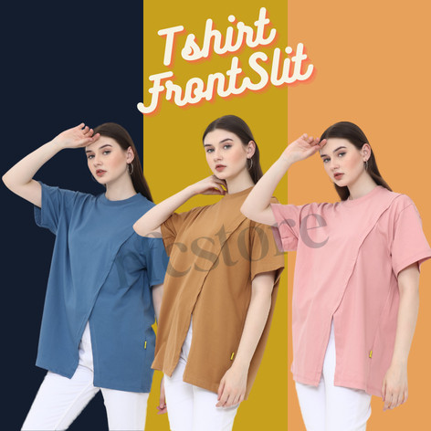 Baju Wanita Atasan Murah Kece Keren / KAOS BASIC OVERSIZE T SHIRT WITH FRONT SLIT WANITA ATASAN WANI