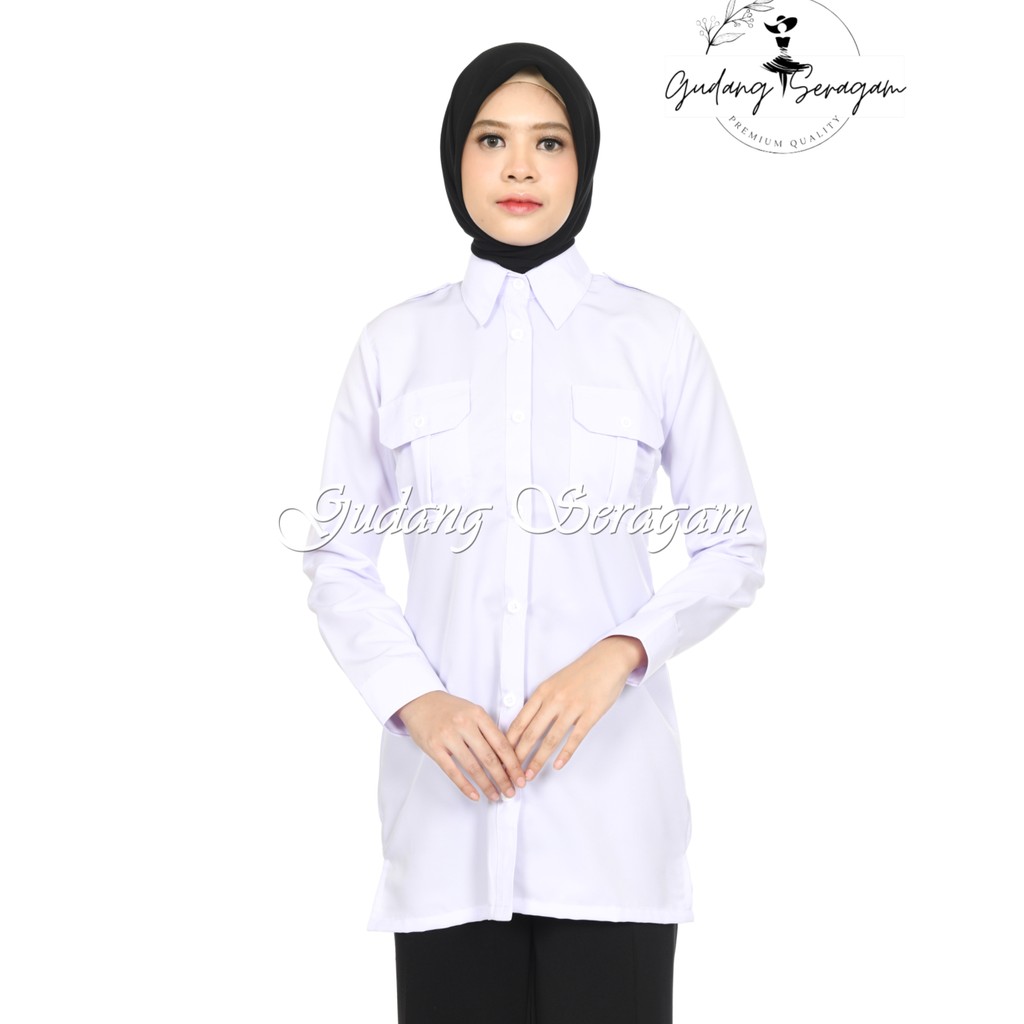 Kemeja Tunik Putih – Seragam PDH PNS Wanita Modis & Berkelas