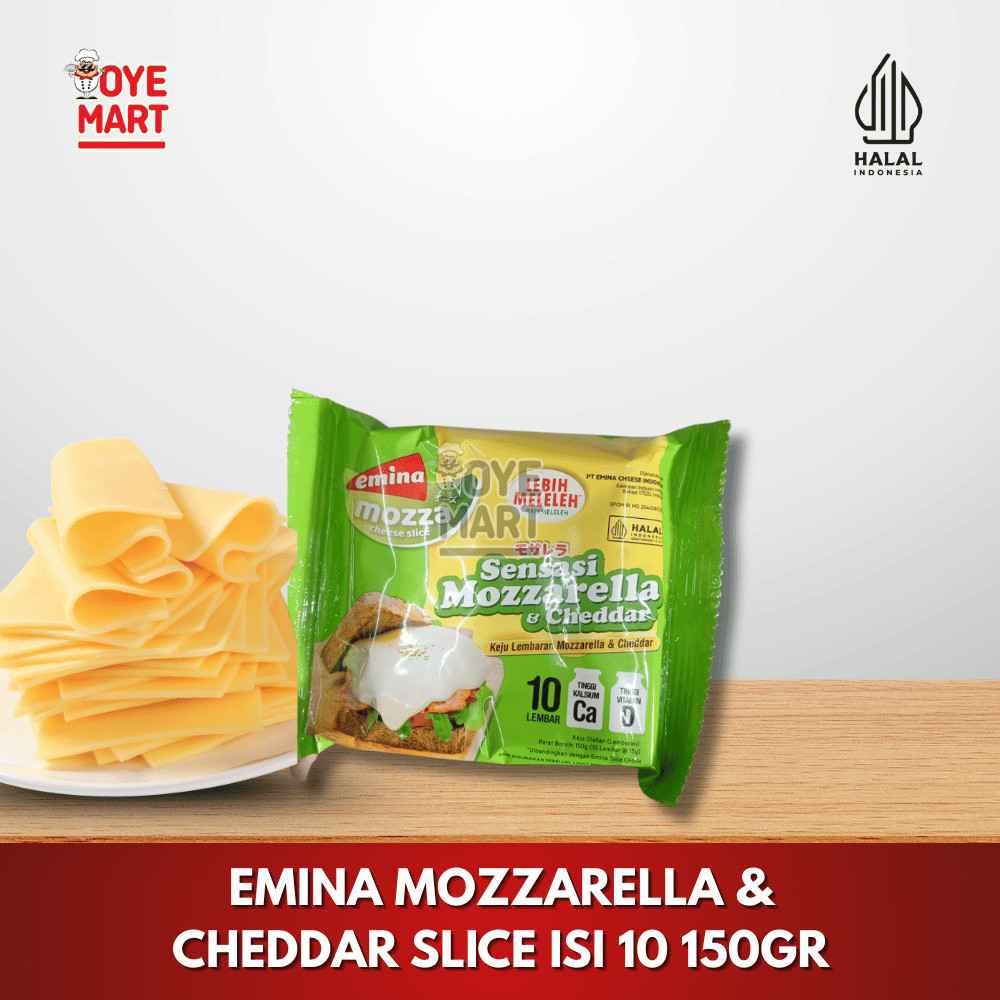 

EMINA MOZZARELLA & CHEDDAR SLICE ISI 10 150GR/KEJU MOZZARELLA&CHEDDAR