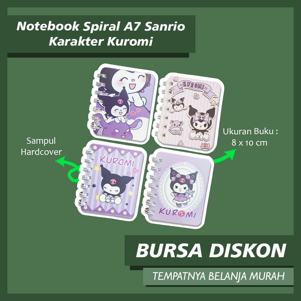 

Notebook Spiral A7 Sanrio 1 Karakter Pochacco Kuromi Pompurin Cinnamoroll Note book Kawat Hard Cover Catatan Saku Kecil Agenda Mini Buku Jurnal