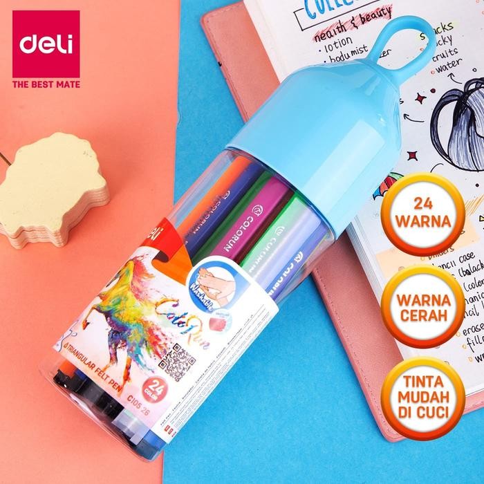 

br e Deli EC10526 Felt Pen Washable 1.0mm 24C / Spidol Mudah di Hapus 24C