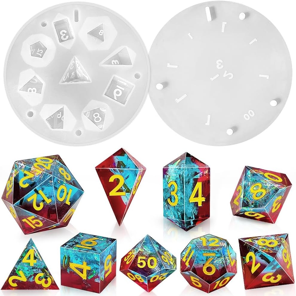 

Upgraded 9 Piece Polyhedral Dice Resin Mold, 7 DND Dice Set Mold & Pendant Crystal D4 Mold Silicone