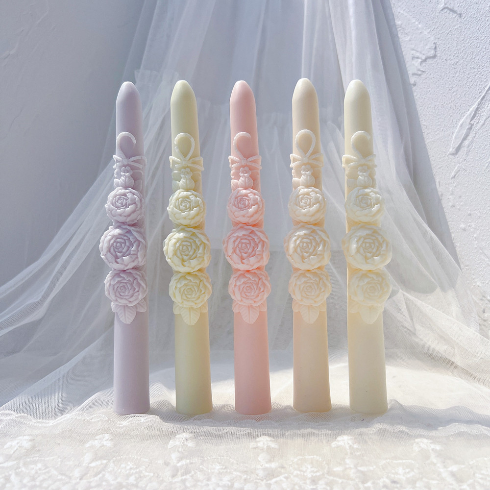

21.5CM Tall Taper Rose Candle Mold Pillar Flower Dinner Candle Silicone Molds Column Cylindrical Twirl Soy Wax Mould