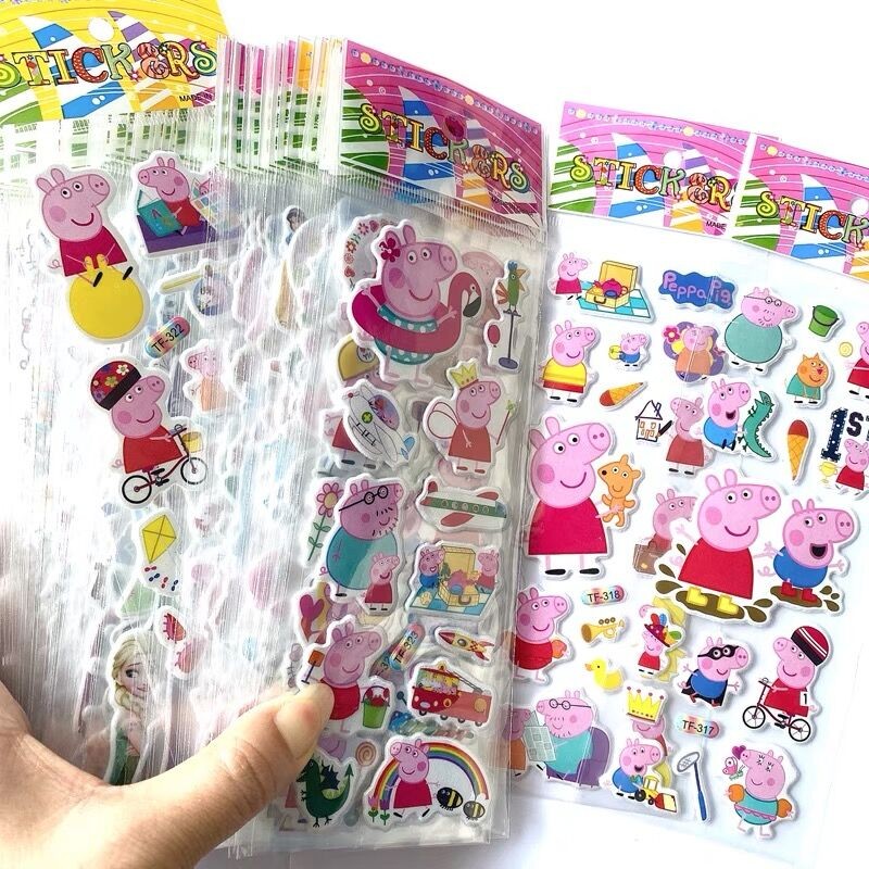 

6/12PCS Peppa Pig Toys Sticker 3D Children's Anime Cartoon Bubble Paste Thicken The Reward Sticker Kids Toys Gifts
