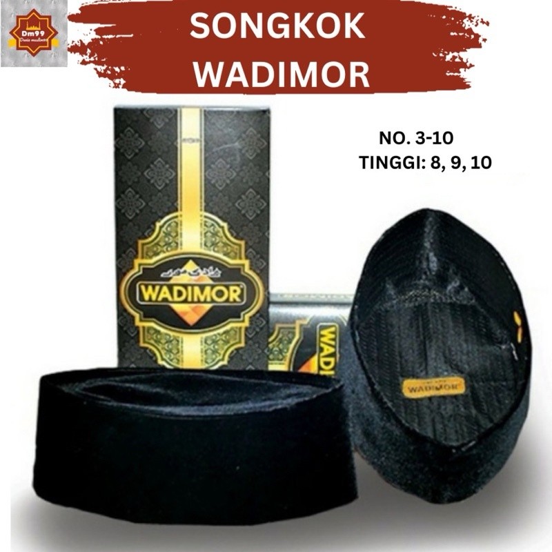 Peci Songkok Kopiah WADIMOR ORIGINAL Peci Songkok Kopiah Hitam Polos AC dan Non AC Beludru Pigeon Ko