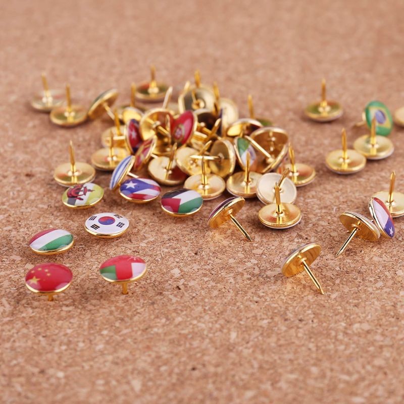 

2024 New 100pcs/box Map Tacks National Flag Glue Thumbtack Push Pins Notice Board Markers
