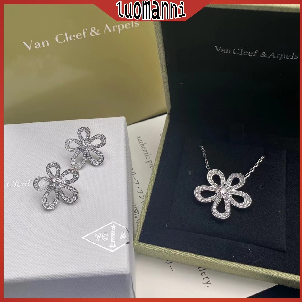 COD 【17K/ 750 emas asli】Kalung Emas Putih Lima Bunga Van Cleef & Arpels