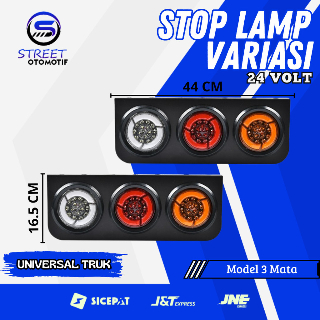 Lampu Rem Belakang Truk Variasi 24 Volt Model 3 LED Bulat Sepasang Kiri dan Kanan  SL02