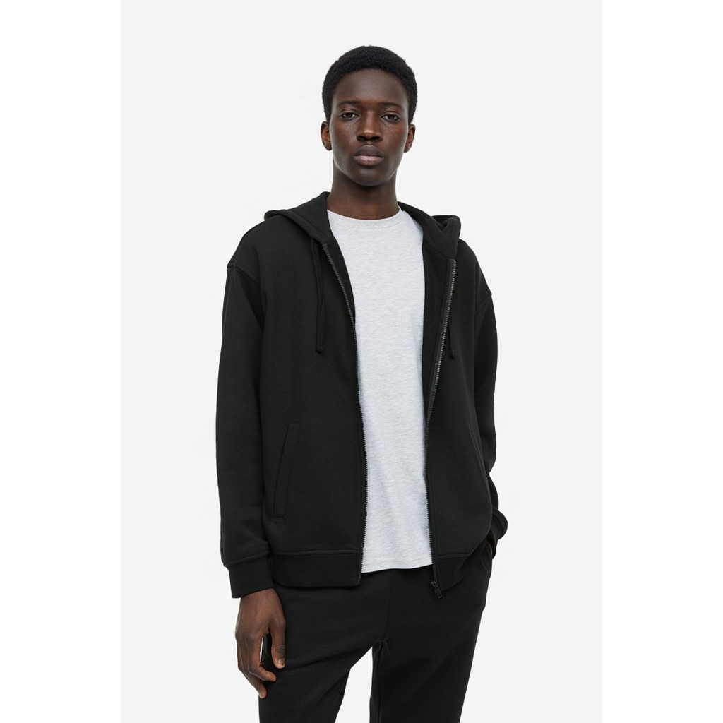H&M Relaxed Fit Zip Through Hoodie - Black - S