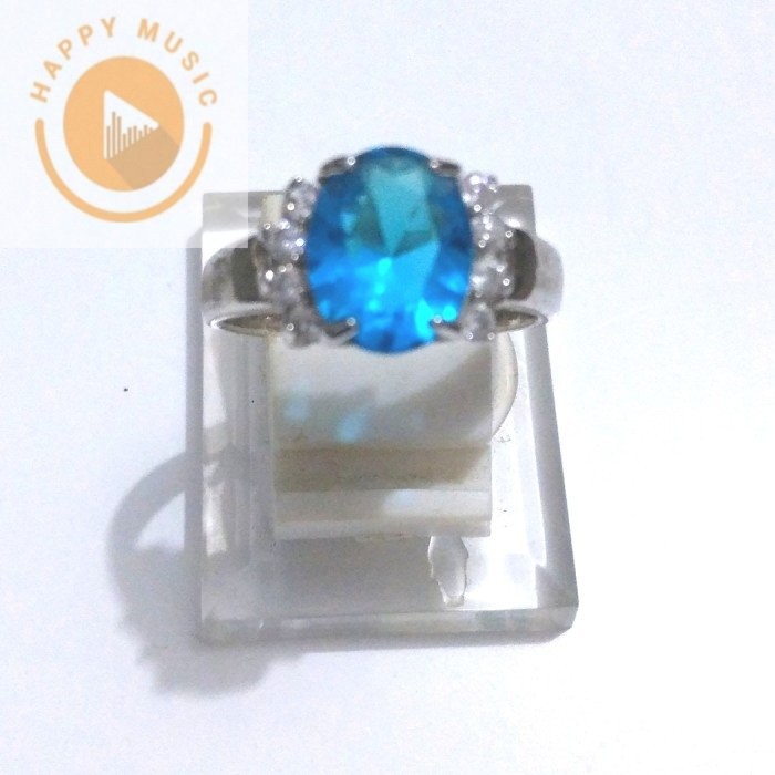 Cincin wanita batu blue saphire zircon anti karat