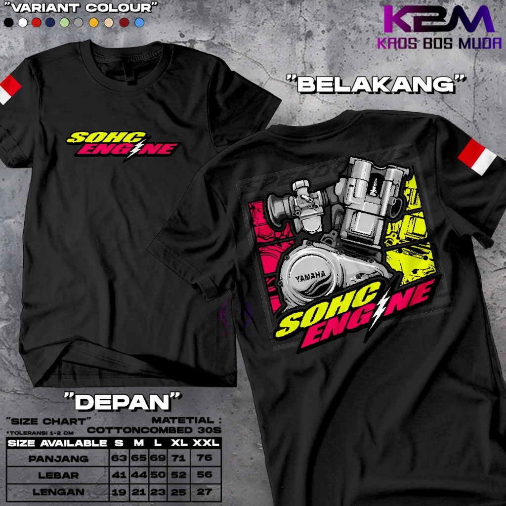 HANAKAOS- T-Shirt Kaos Racing Mesin Vixion SOHC Engine - Baju Herex Tangki Mesin CB Tiger GL Megapro