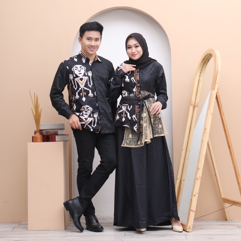 TT.ID | - TENUN COUPLE GAMIS TILE TENGKORAK & KEMEJA batik couple gamis Lebaran kondangan COUPLE TEN