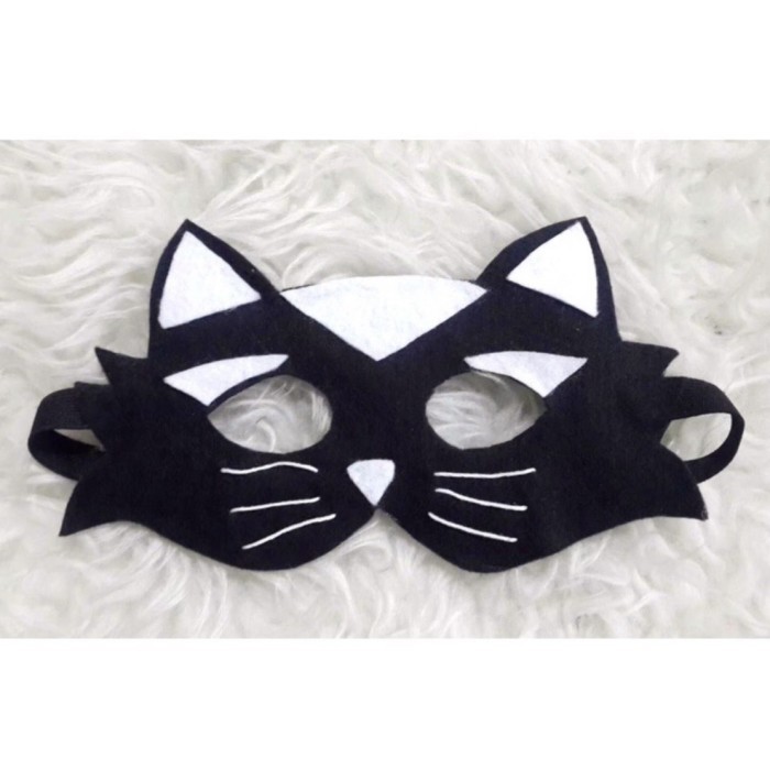 Topeng Kucing Kostum Kucing Hitam Binatang Hewan Bando Kucing - Putih