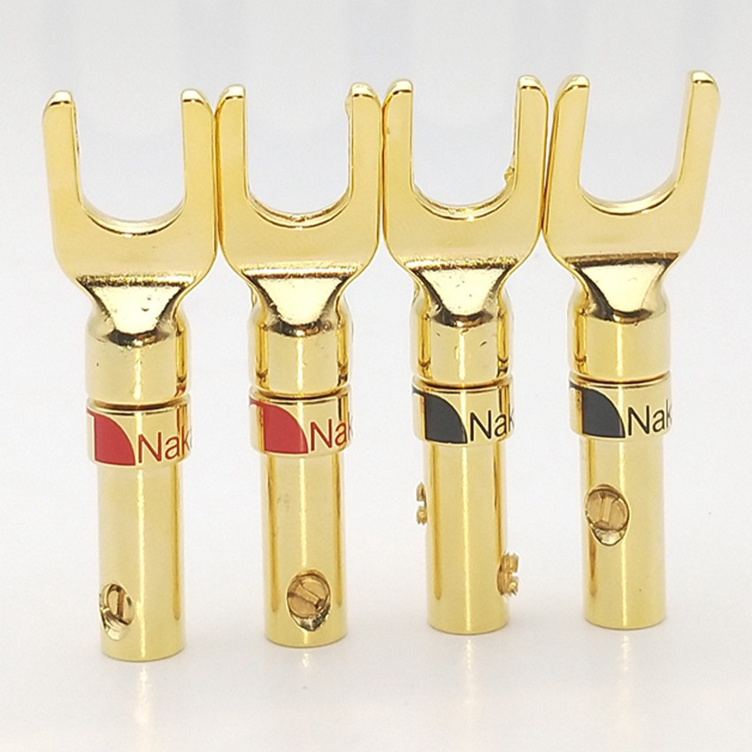 2Pcs Jack Konektor Banana Speaker U Fork Y Splade Copper Gold Plated Nakamichi -