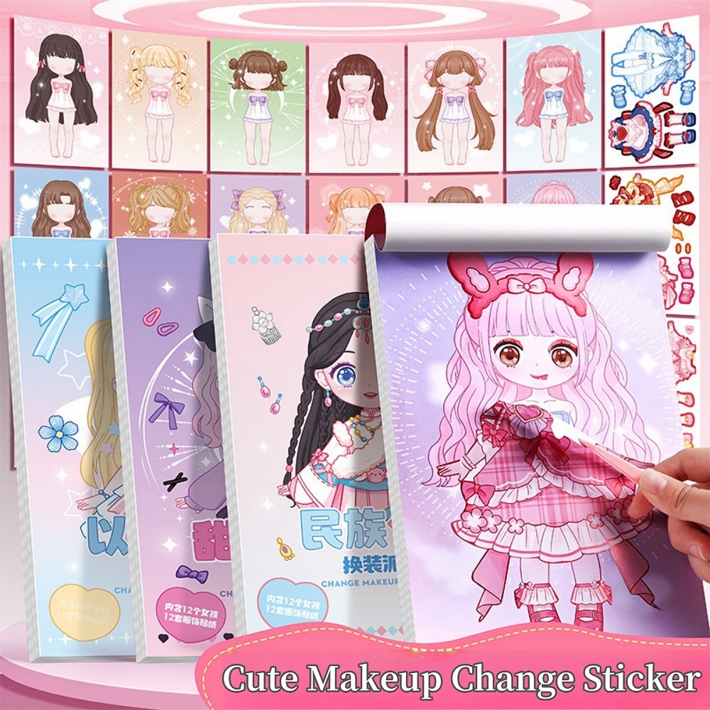 

1pc Cute style change sticker book Cartoon Makeup Show Puzzle Cartoon Handmade DIY Sticker Book Little Princess Makeup Book