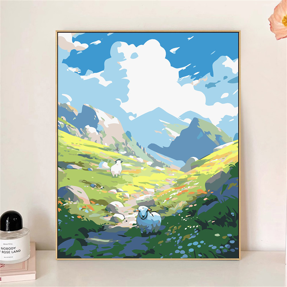 

Painting by Numbers For Adult Kit Sheep On The Grassland DIY Dropshipping Canvas Oil Paint by Number Home Decor