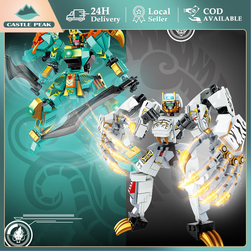 Robot Mecha Armor - Koleksi Mythical Beast: Harimau Putih & Naga Hijau Mainan Balok