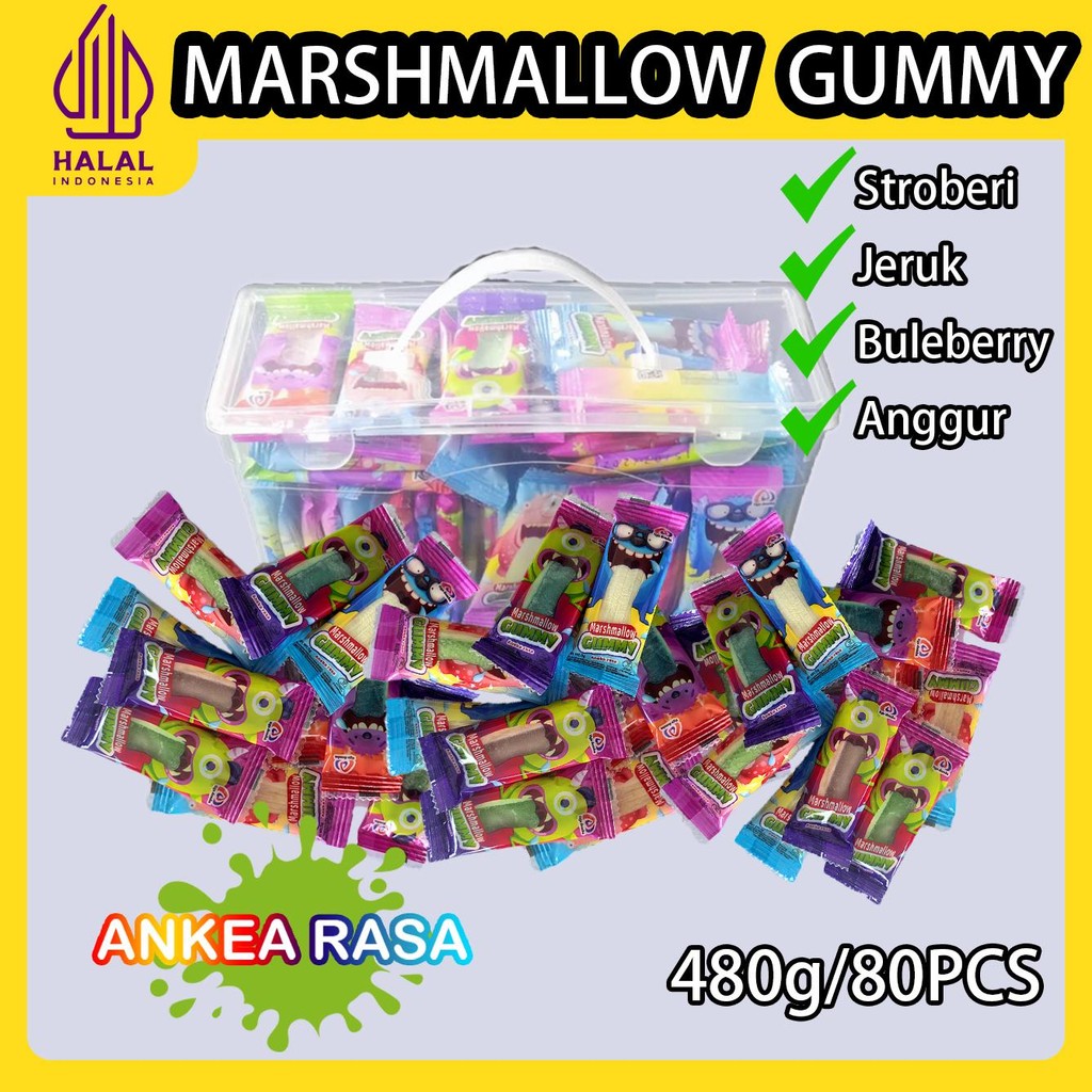 

Tiga domba 80 Pcs-Marshmallow Gummy-Aneka Rasa seluruh barel Buah