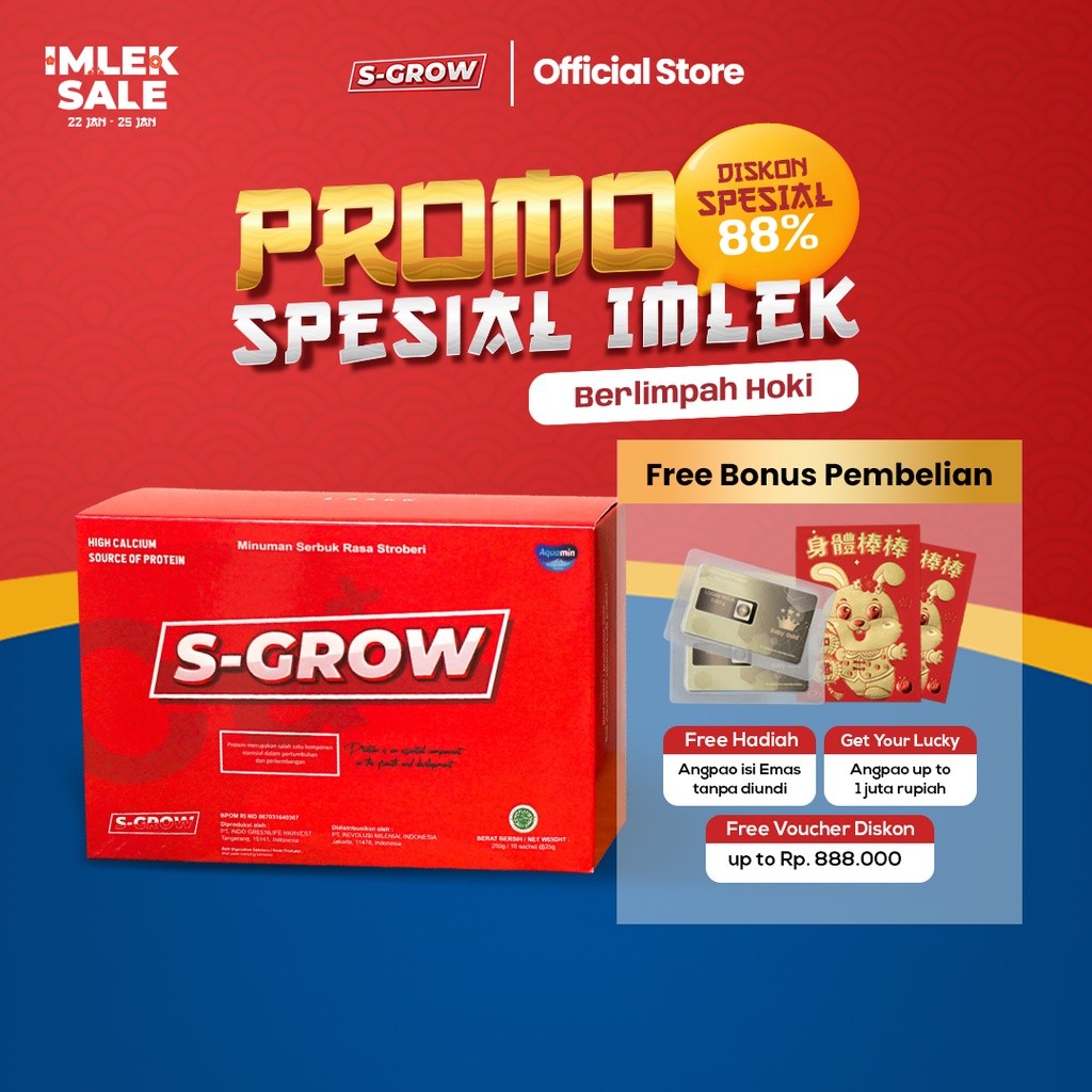 S-GROW Suplemen Peninggi Badan High Calcium | Susu peninggi Badan ORIGINAL BPOM | Obat Peninggi Bada