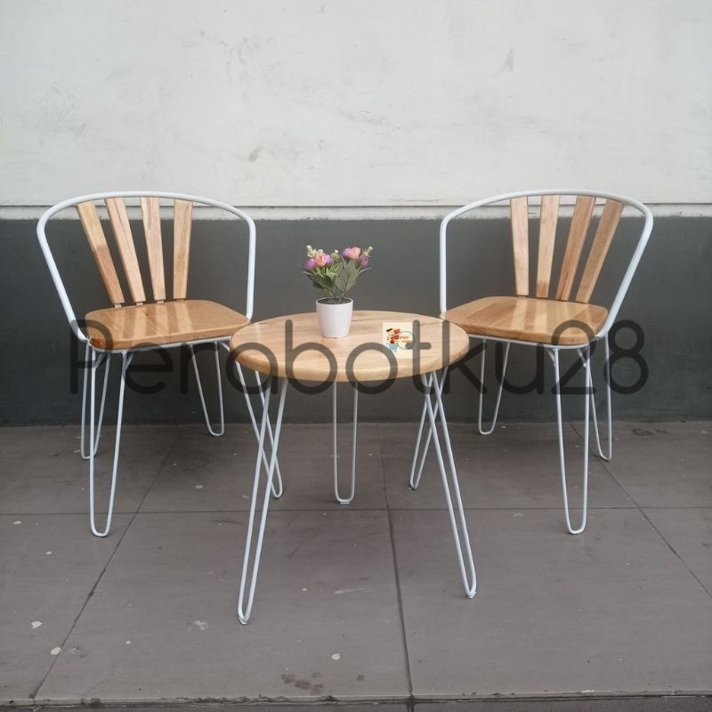 [PERABOTKU28} Kursi Teras Set Kayu Besi - Kursi Cafe Minimalis - Kursi Taman Outdoor - Medan