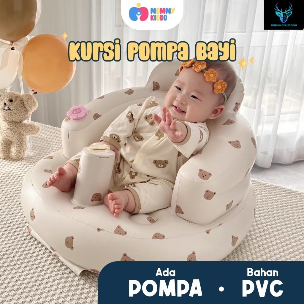 MOMMYKIDDO Kursi Sofa Duduk Bayi Kursi Pompa Bayi Kursi Balon Bayi Motif Beruang Ada Musik