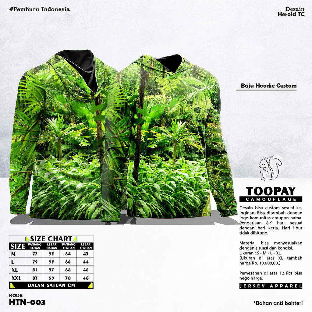 Baju Hoodie Kamuflase Hunting Camo & Kaos Berburu Lengan Panjang Camo untuk Pria Motif HUTAN