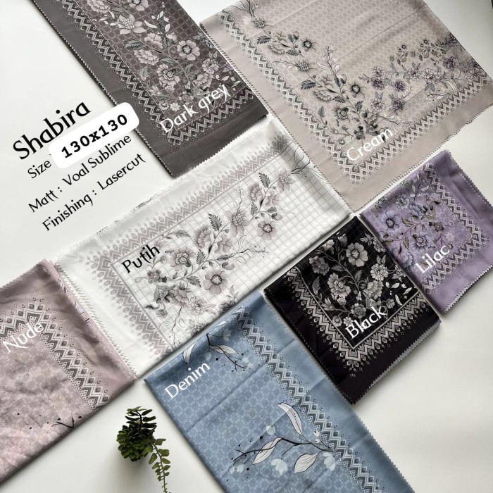 Hijab segiempat kerudung Jumbo Syar'i motif (Shabira) abu dark grey, krem cream, putih, nude pink, u