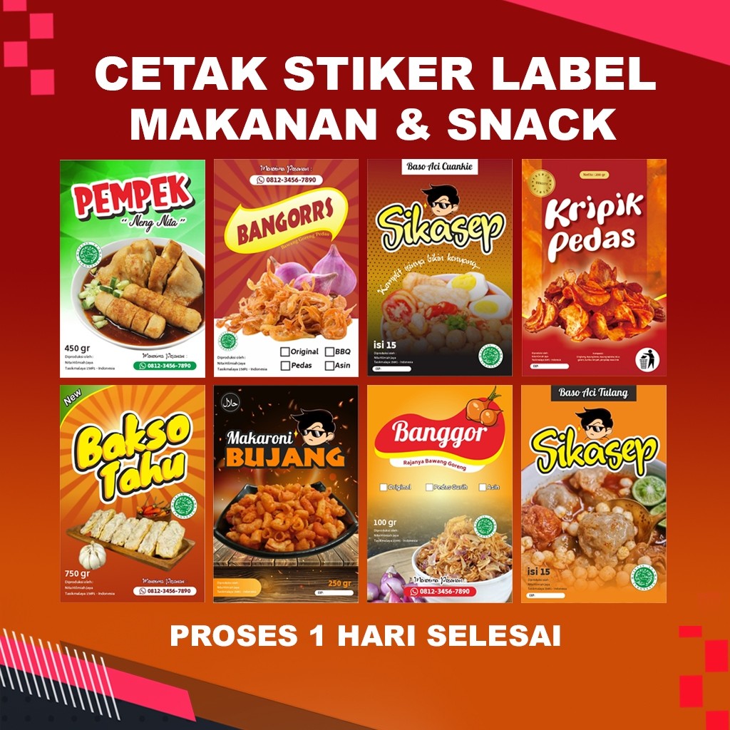 

Cetak Stiker Label Kemasan Makanan & Snack Model Kotak