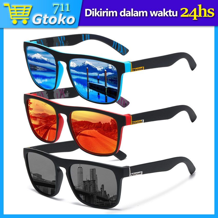 Kacamata Hitam Polarized Kotak Olahraga Pria Wanita Gaya Vintage Persegi Panjang Sunglasses Outdoor 