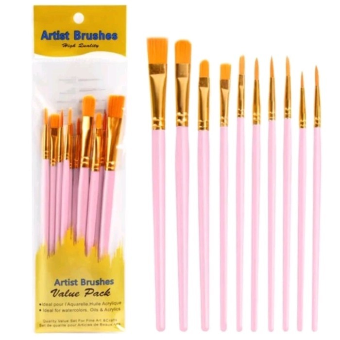 10PCS SET KUAS LUKIS/SET KUAS MELUKIS CAT/PAINTING BRUSH - sky Blue