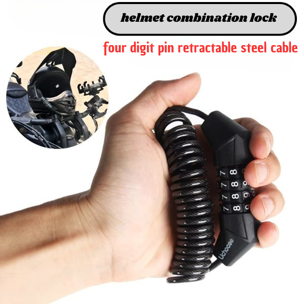 77. Rantai Kunci 4 Digit Sepeda Kabel Baja Keamanan Kata Sandi Kunci Helm Anti Maling