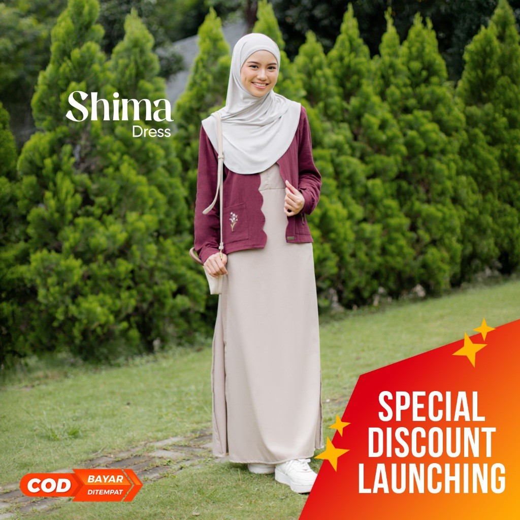 [Sale] JILBRAVE Shima Dress Gamis Feminine Cute Outer Bordir Bunga Girly Korean Style