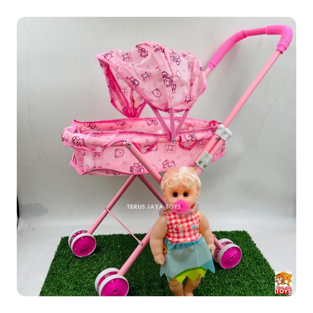 AK76YT MAINAN ANAK PEREMPUAN DORONGAN BONEKA BAYI BUNYI / STROLLER BESI