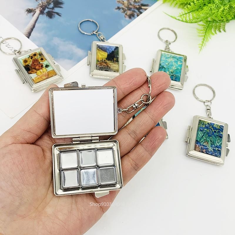 

Empty Mini Watercolor Palette Portable Keychain Watercolor Iron Box 6 Grid 0.5ML Student Travel Sketch Art Supplies